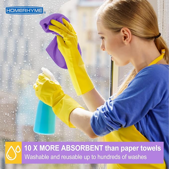 HOMERHYME Microfiber Cleaning Cloth, 12 Pack Purple Cleaning Rags, Reusable - Image 4