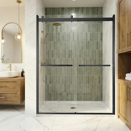 Sliding Shower Door, 56-60" W x 76" H Semi-Frameless Double Sliding Glass by AquivaCoast