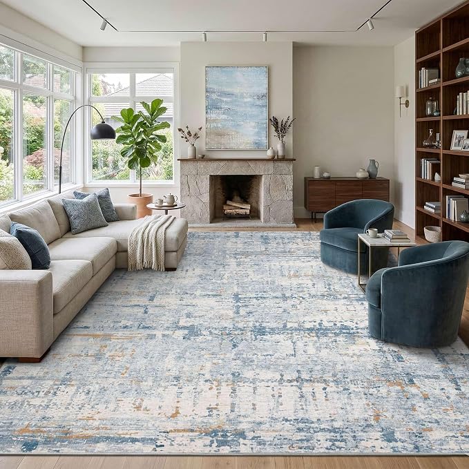 10x14 Extra Large Washable Area Rug, Soft Abstract Vintage Rug by Rugxara