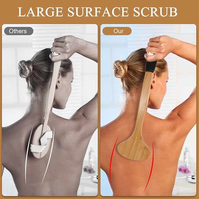 OWIIZI Back Scrub Brush for Shower, Stiff Boar Bristles Bamboo Curved Long - Image 4