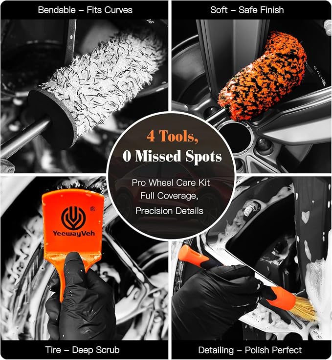 YeewayVeh 4PCS Car Wheel Brush Kit, Microfiber Wheel Cleaner Brush - Image 2