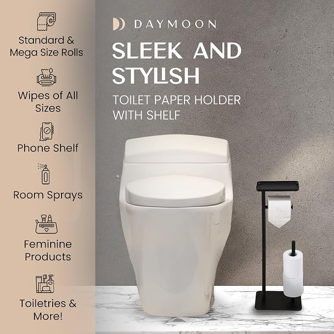 Day Moon™ Matte Black Toilet Paper Holder Free Standing Toilet Paper Holder - Image 2