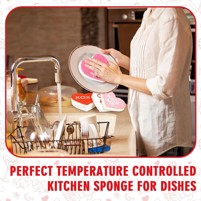 Whaline 8Pcs Valentine’s Day Kitchen Sponges Water Absorbing Dish Washing - Image 6