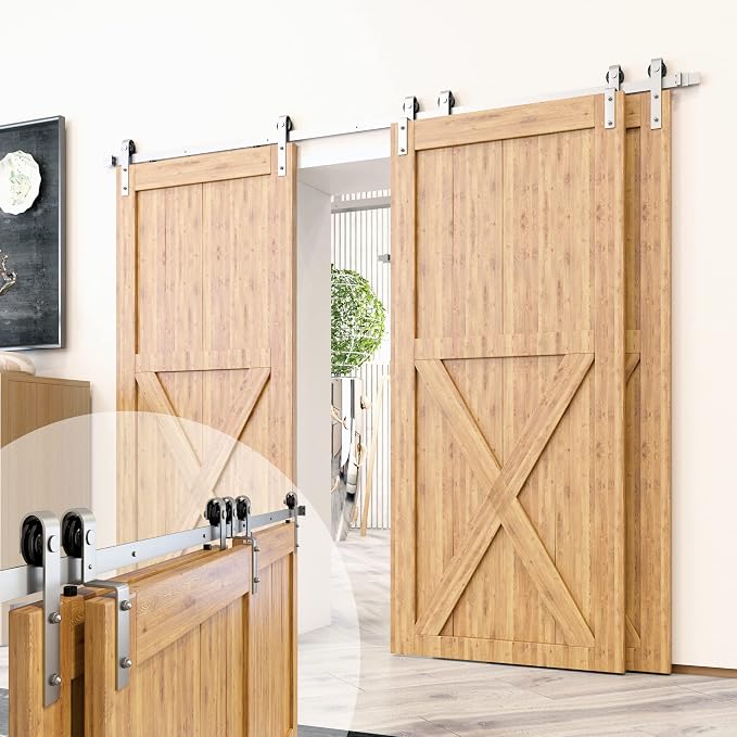 Homacer Brushed Nickel Single Track Bypass Sliding Barn Door Hardware Kit by HOMACER