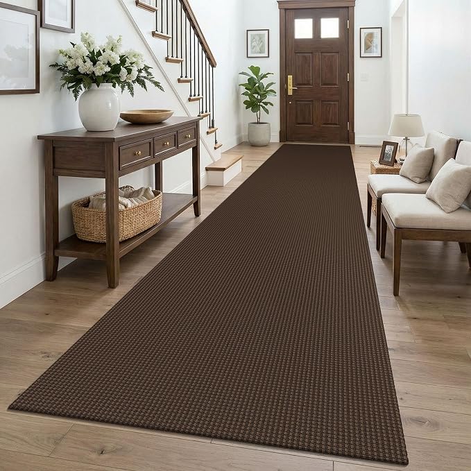KOZYFLY 3x16 Runners Rugs for Hallway, Extra Long Washable Runner Rug, Non Slip Rubber Backed Kitchen Runner, Cotton Entryway Rug, Floor Carpet for Entry, Aisle, Hall, Brown/Dark Brown by KOZYFLY