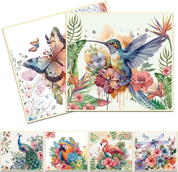 Reusable Swedish Dishcloths for Kitchen, 6 Pack Birds Flowers Butterfly by VISSTREE