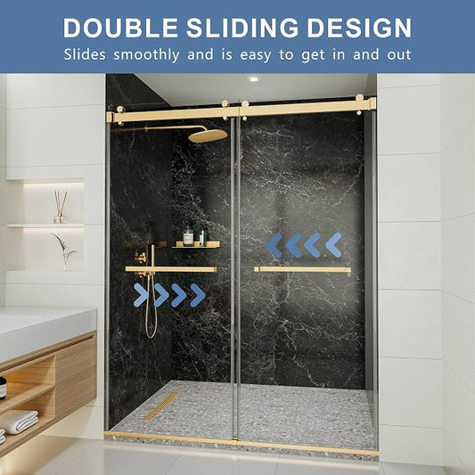 44-48" W x 76" H Frameless Shower Door, Double Sliding Glass Shower Door - Image 2