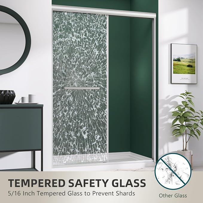 GETPRO Shower Door 50-54 in. W x 75 in. H Double Sliding Glass Shower Doors - Image 7