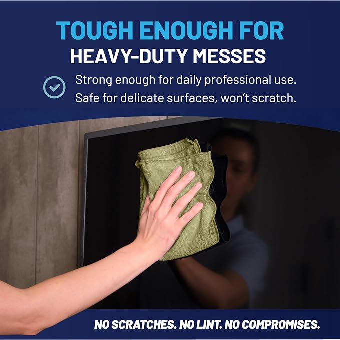 MW Pro Microfiber Cleaning Cloth | Olive | 12 Pack | 16” x 16” | All Purpose - Image 6