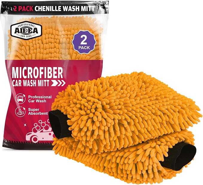 AIDEA Car Wash Mitt Microfiber, 2PK Scratch Free Lint-Free, Premium Chenille by AIDEAHOME
