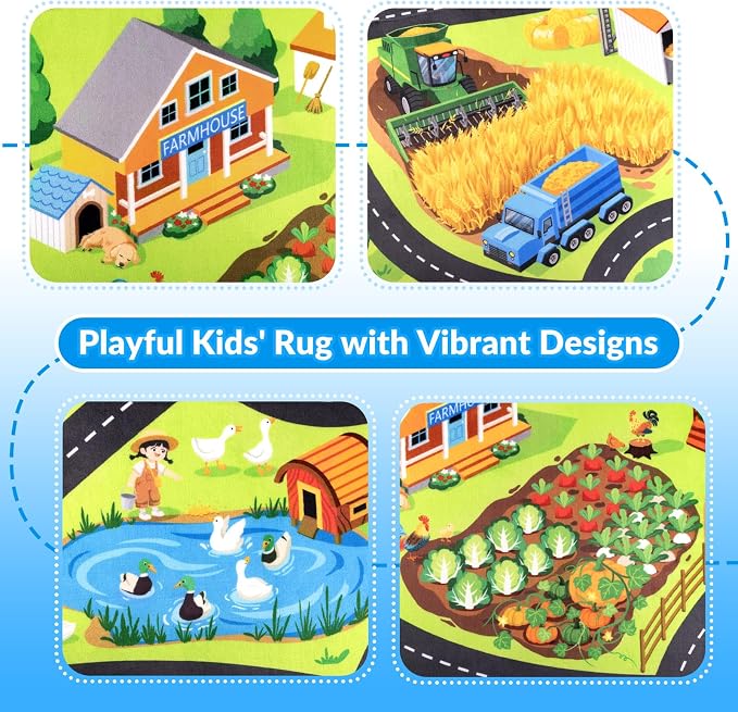 Kids Rug, Fun Farm Car Rugs for Kids' Toy Cars, 6x9 FT Extra Thick Toddler Car - Image 5