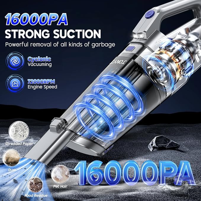 JONYJ Handheld Vacuum Cordless, 16000PA Strong Suction Hand Held Car Vacuum - Image 2