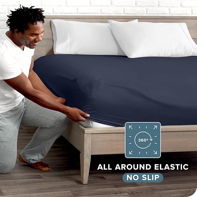 Bare Home Fitted Bottom Sheet Twin XL Size - Premium 1800 Microfiber - Ultra-Soft Hotel Luxury - Deep Pocket - Durable and Long Lasting - Fitted Sheet (Twin XL, Midnight Blue)
