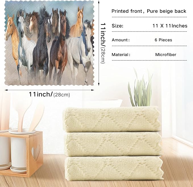 ALAZA Dish Towels Kitchen Cleaning Cloths Running Horse Dish Cloths Super - Image 3