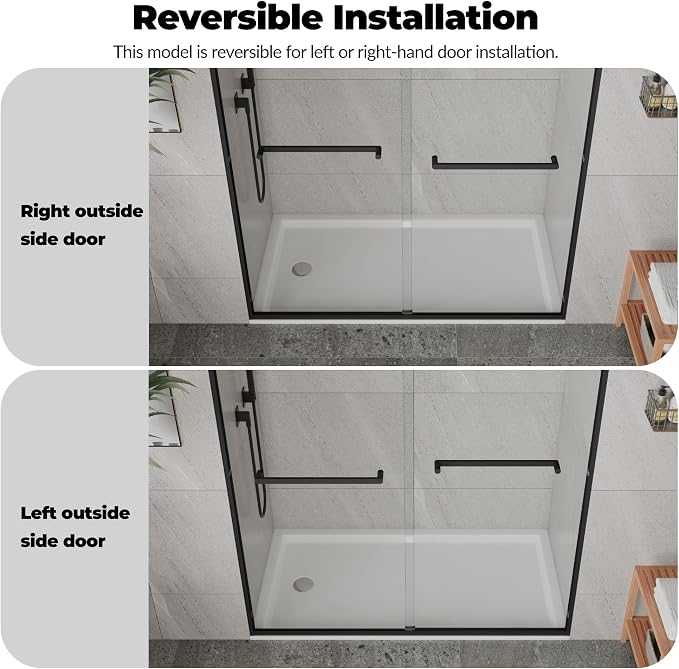 Sliding Shower Door 50-60" Adjustable Width x 72" Height, Bypass Space-Saving - Image 6