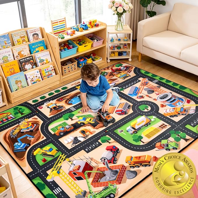 Kids Rug, 5x7 FT Construction Site Car Rug Play Mat, Soft & Durable, Machine by Unknown