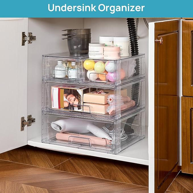 Vtopmart Clear Stackable Storage Drawers Set of 6, Easily Assemble Acrylic - Image 2