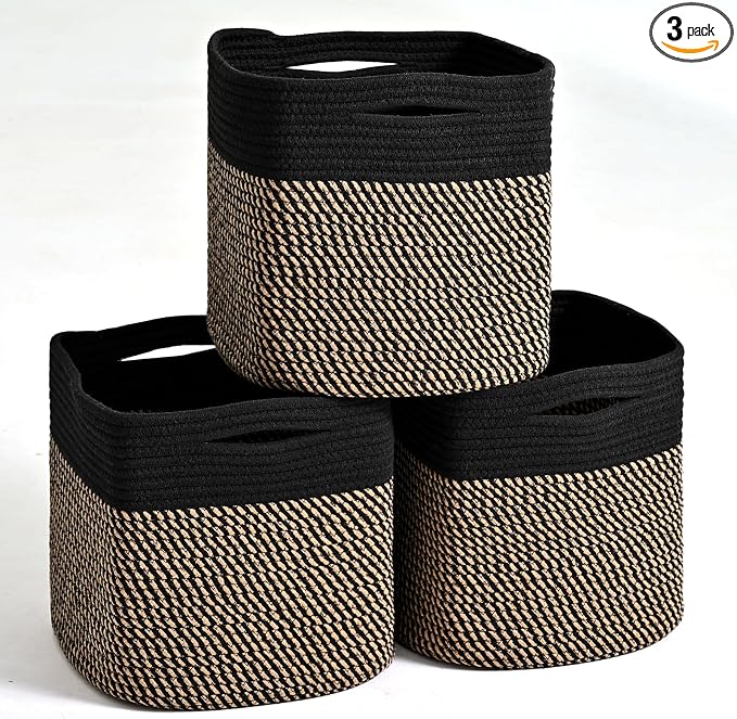 11 Inch Cube Storage Bins, Storage Cube Organizer Bins, Woven Cotton Rope by ICERZCZ