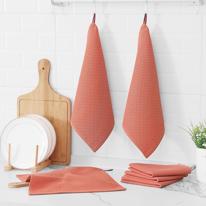 Kitinjoy 100% Cotton Kitchen Dish Cloths, 6 Pack Waffle Weave Ultra Soft - Image 6