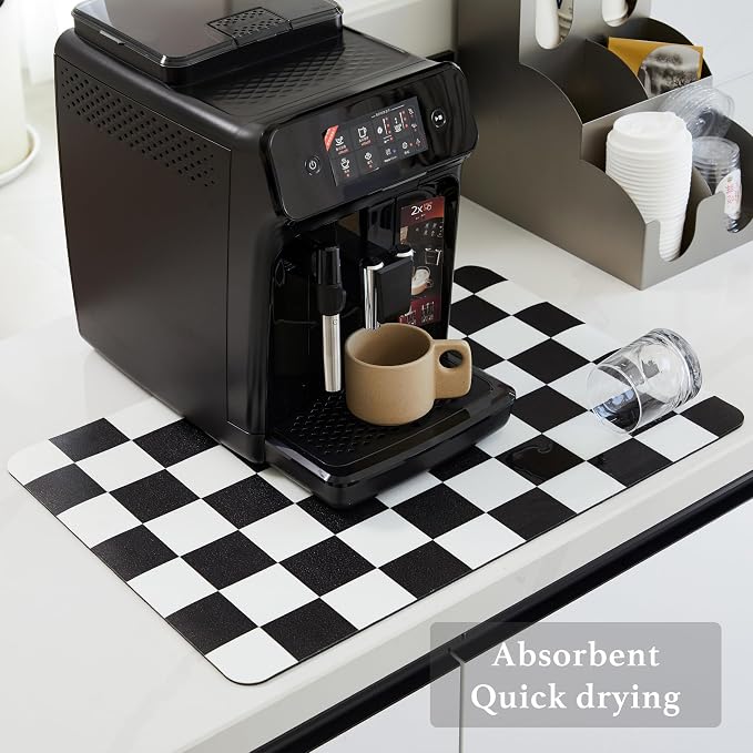 Checkered Dish Drying Mat for Kitchen Counter, Coffee Bar Station Accessories - Image 4