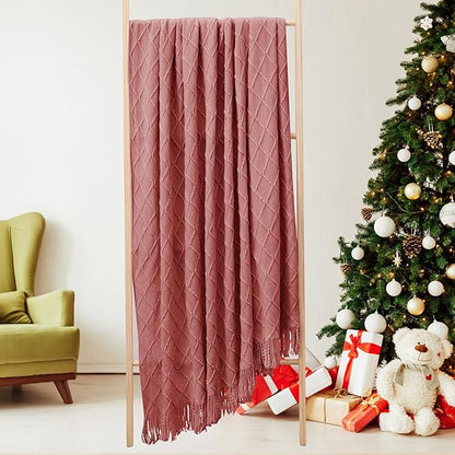 inhand ChristmasThrow Blankets for Couch, Gifts for Women Cozy Home Decor Knit Blanket, Coral Pink Lightweight Decorative Blankets and Throws, Farmhouse Warm Woven Blanket for Men and Women, 50"x60"