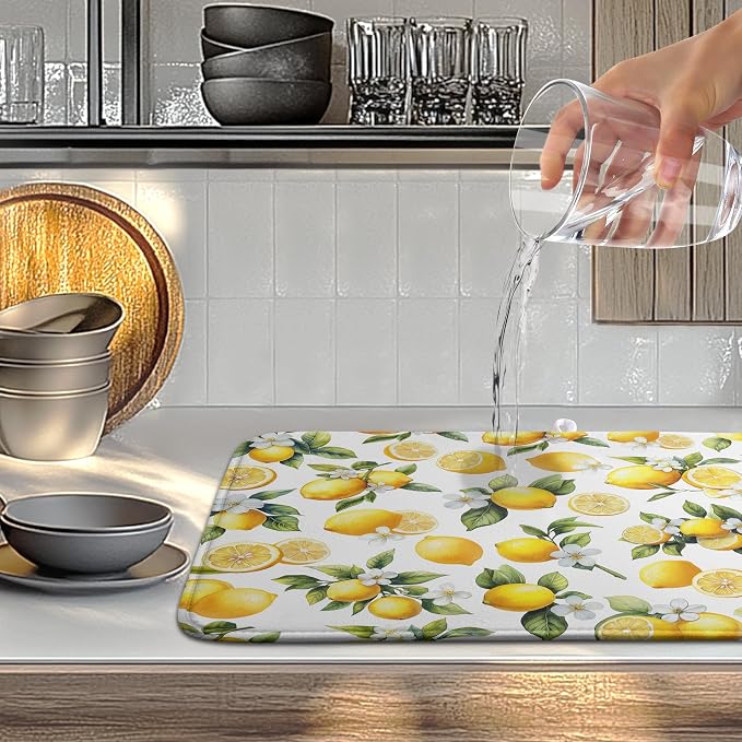 Lemon Dish Drying Mat Spring Summer Kitchen Dish Drying Pad Absorbent Drying Mat - Image 5