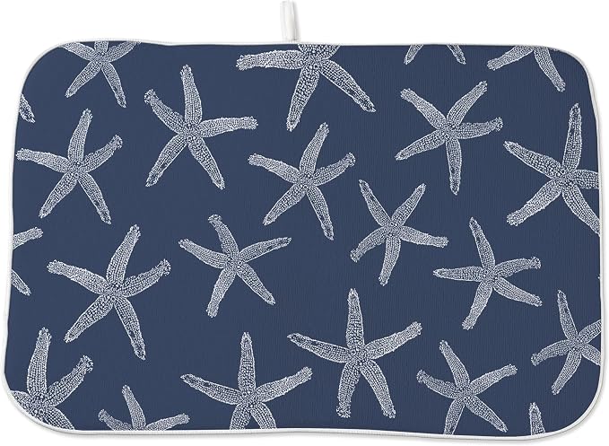 Navy Blue Starfish Coastal Dish Drying Mats 18x24 Inch Coastal Nautical Summer by GOLIANDA
