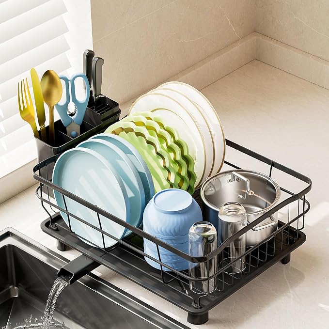 Iron Dish Drying Rack Auto Drain Dish Drainers Kitchen Counter Strainer by AIDERLY