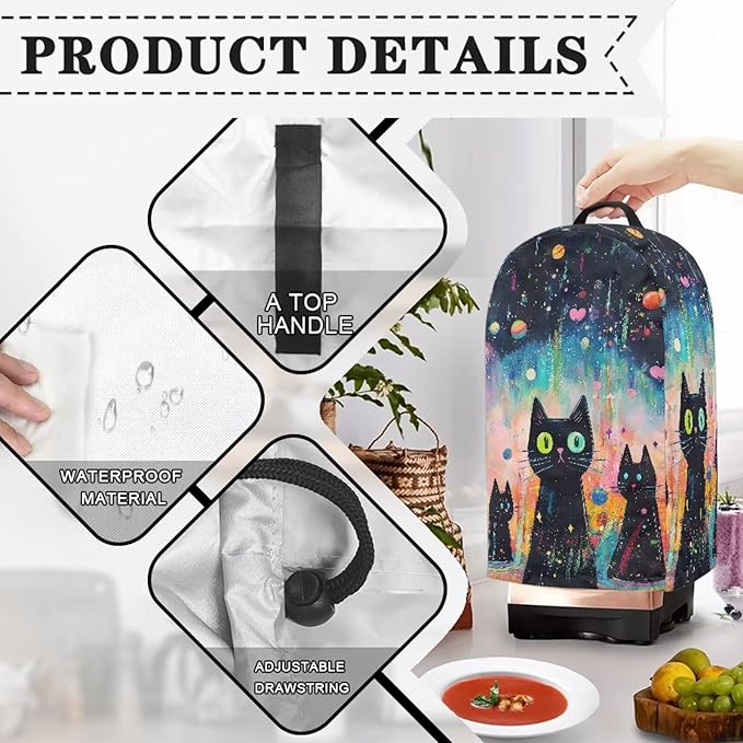 Vintage Black Cat Blender Dust Cover Food Processor Cover Coffee Machine Appliance Covers for Kitchen Counter Blender Covers for Kitchen Machine