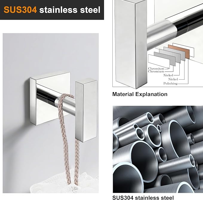 Towel Hooks for Bathrooms, Chrome Polished Towel Hook for Kitchen Bathroom - Image 4