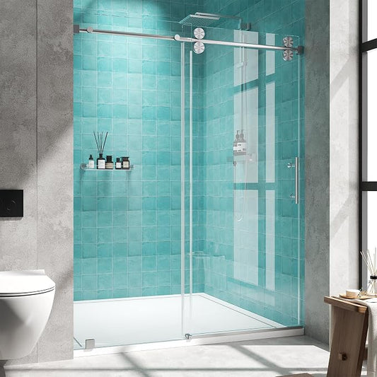 Frameless Sliding Shower Door 56–60 in W x 76 in H, 8mm Clear Tempered Glass by Unknown