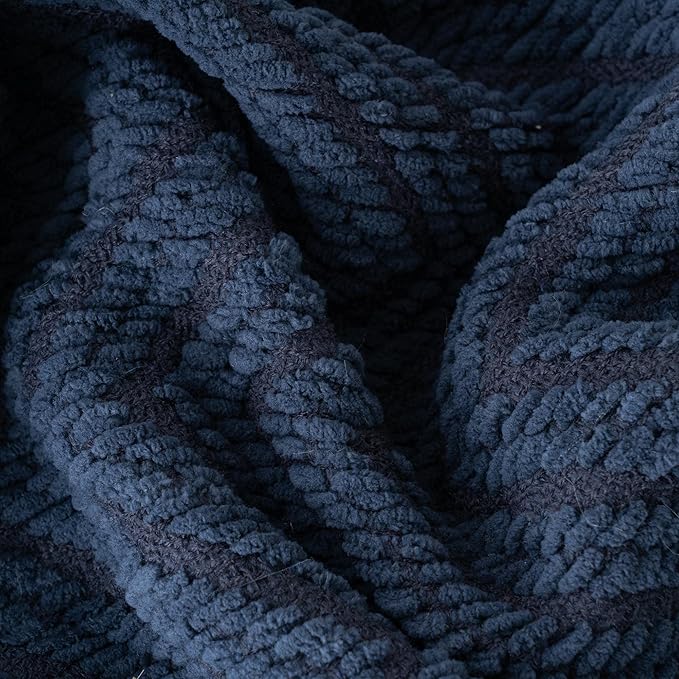 BATTILO HOME Navy Blue Throw Blanket for Couch, Super Soft Cozy Warm Dark Blue Throws for Twin Bed, Knit Woven Chenille Blanket Versatile for Sofa Bedroom Home Decor, 60"x80"