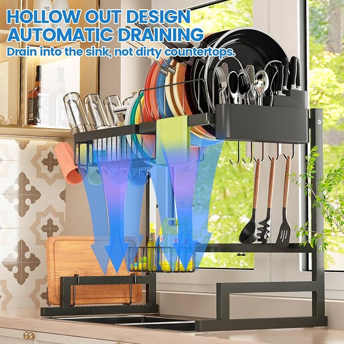 Over Sink Dish Drying Rack Snap-On Design Large Dish Draine Storage Counter - Image 5