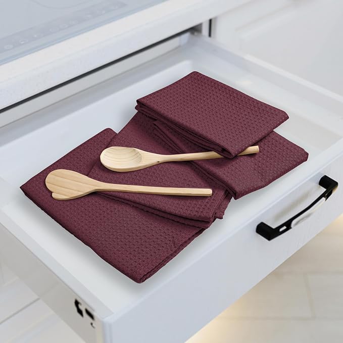 Burgundy Wine Waffle Kitchen Towels, 16x26 Inches, and Durable, 100% Cotton - Image 3