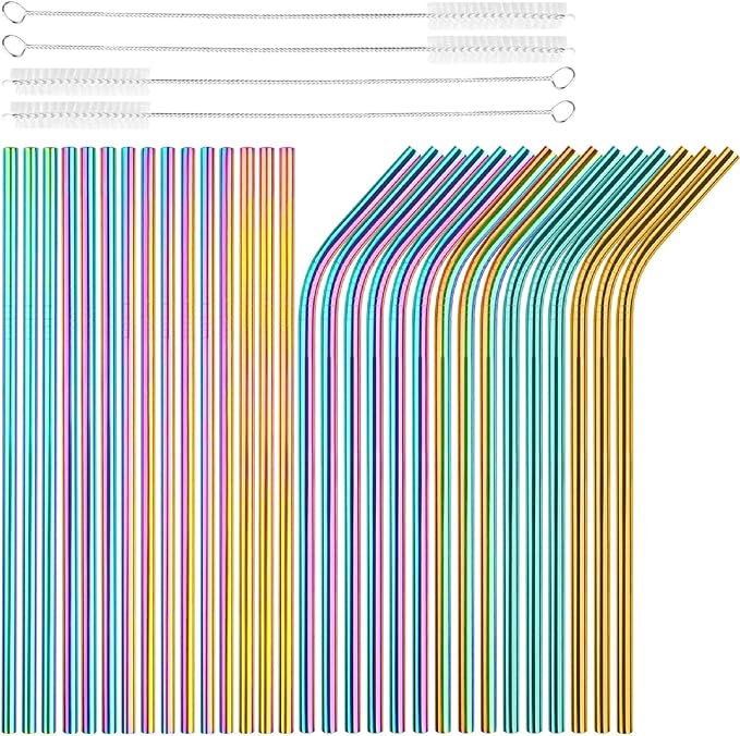 Value Pack Metallic Reusable Stainless Steel Straws Combinations, Tomorotec by Tomorotec
