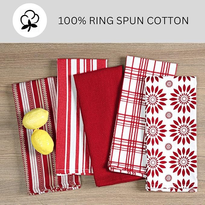 Assorted Kitchen Towels 100% Cotton Large 16x26 Inch Set of 5 - Image 2