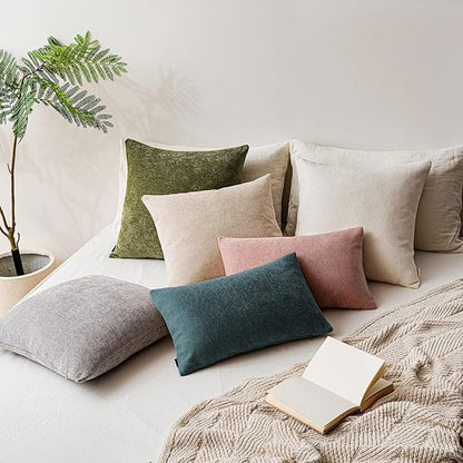 a moment Pack of 2 Decorative Chenille Throw Pillow Covers with Twill Cushion Covers for Sofa Living Room Couch Bed 20x12 Inch Dark Teal