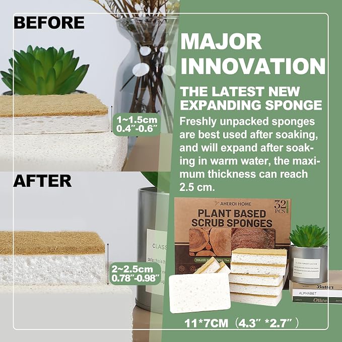 Aheroi Natural Dish Sponge, Organic Eco Friendly Cleaning Sponge - Image 2