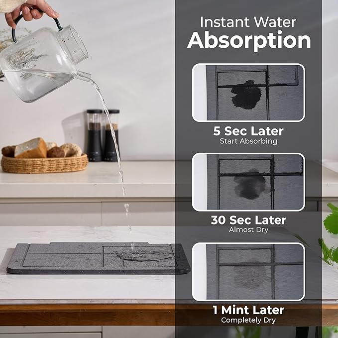 Large Stone Dish Drying Mat for Kitchen Counter, Detachable Water Absorbing - Image 3