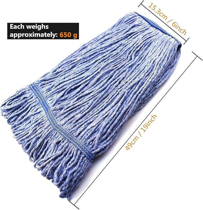 String Mop Heads Replacement Heavy Duty Commercial Grade Blue Cotton Looped End - Image 2