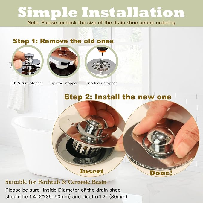 Kitchen Sink Drain Strainer 3 in 1, 304 Stainless Steel Pop Up Sink Stopper - Image 7