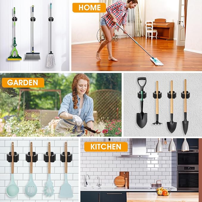 24 Pack Broom and Mop Holder Wall Mount, Hanging Clamp Clip Hanger Utility Rack - Image 4