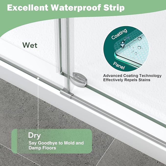 KPUY Frameless Shower Door, 43-48" W x 76" H Sliding Glass Shower Door - Image 8