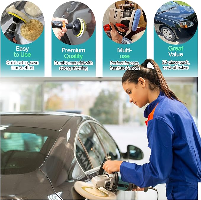 6 Pack Buffing Pads, Polishing Pad Covers, Microfiber & Wool - Image 5