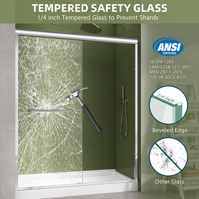 GETPRO Sliding Shower Door 50-54 in. W x 72 in. H Semi-Frameless Bypasss Double - Image 8