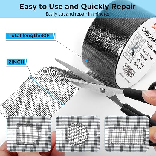 Black Window Screen Repair Tape, 2 in X 30 FT Screen Repair Kit - Image 4