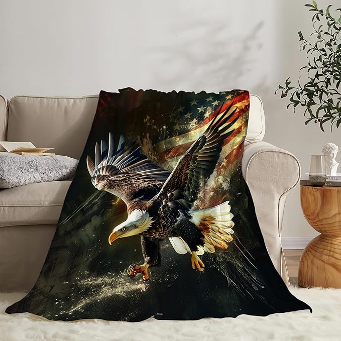 American Eagle Bald Eagle Throw Blanket and Decor With American Flag Design for All Ages - Soft Warm Cozy Fleece for Couch, Sofa, Bed 60"x50"