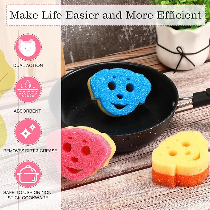 6 Pcs Dog Dual Sided Scrub Sponge Cleaning Sponges Cute Temperature Sensitive - Image 4