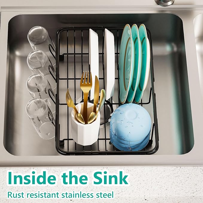 Dish Drying Rack in Sink Expandable Stainless Steel Kitchen Dish Drainer - Image 4