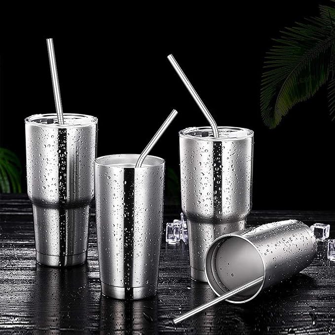 Set of 4 Reusable Metal Straws, 10.5'' Long Stainless Steel Straw - Image 4